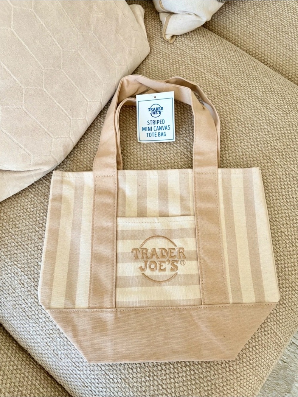 Trader Joe's Striped Mini Canvas Tote - Tan